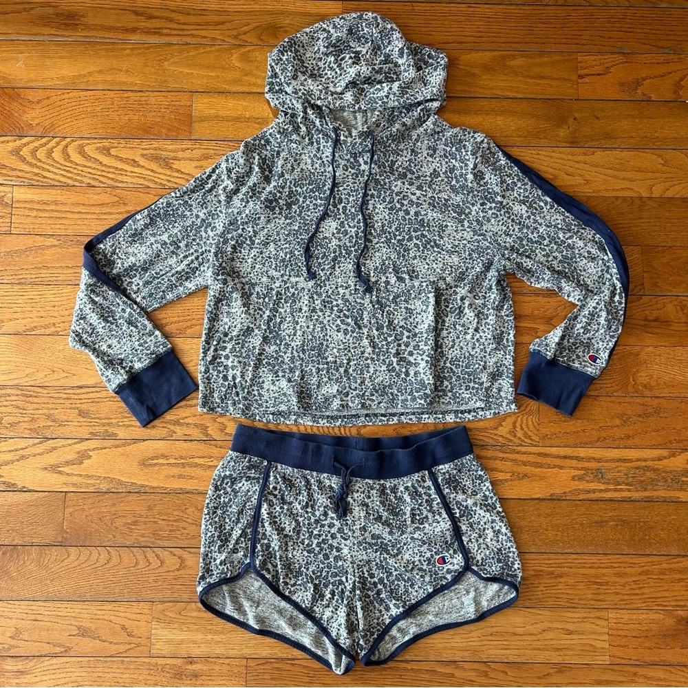 Champion Animal Print Set Shorts Crop Top Hoodie Leopard Cheetah Sexy Medium